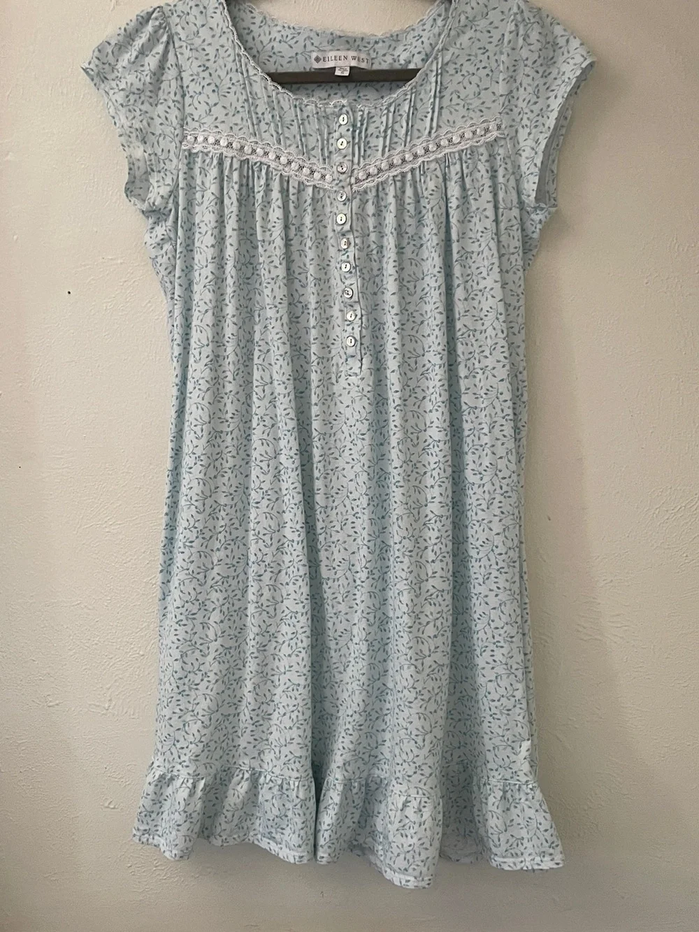 Eileen West Blue Floral Cotton Jersey Lace Trim Nightgown Sleep Shirt NWOT Small - Picture 8 of 8
